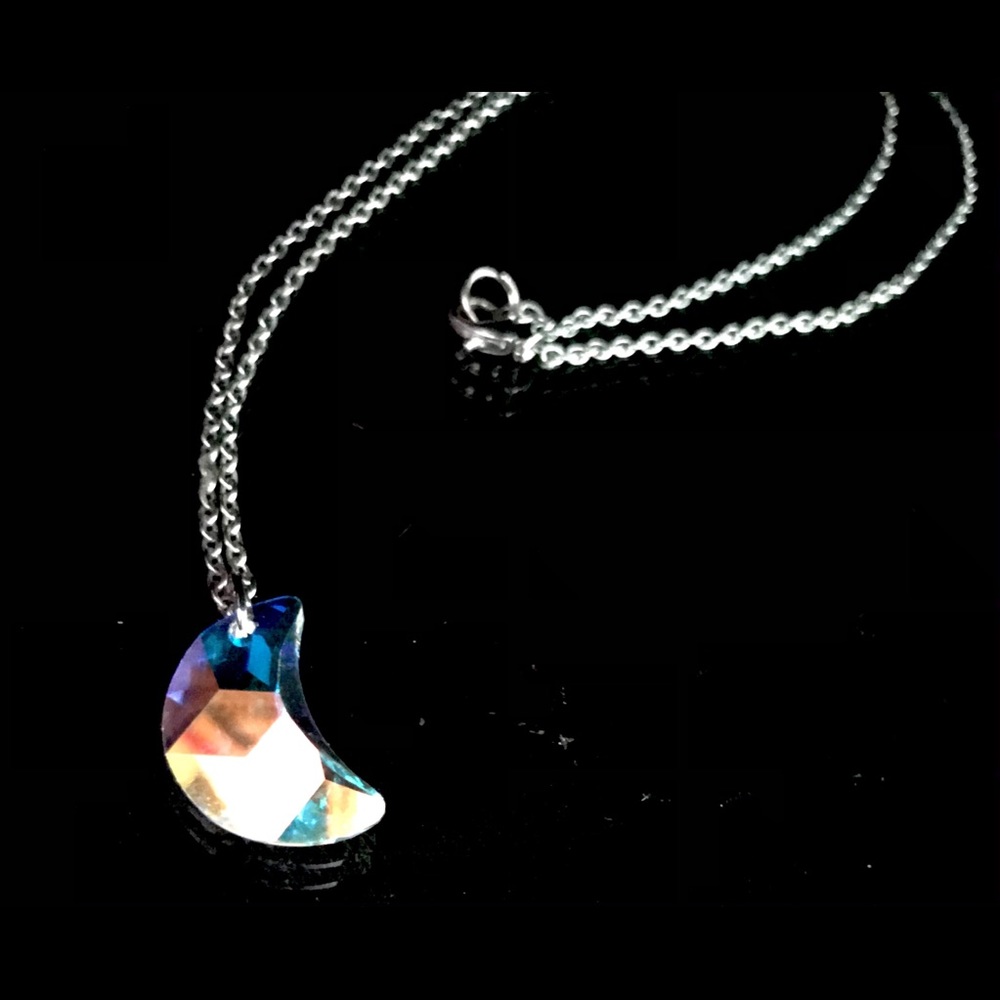Swarovski Crystal “Aurora Borealis” Moon Necklace